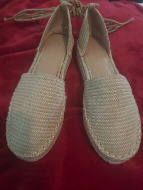 Not Rated Metallic Cream Espadrille Flats with Ankle Tie
